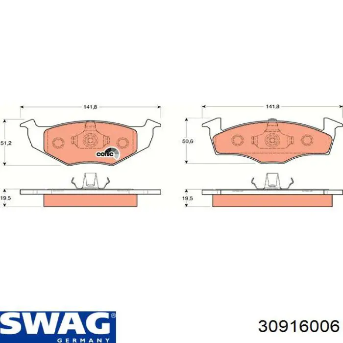 30916006 Swag колодки гальмівні передні, дискові