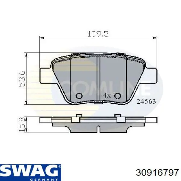 Колодки гальмові задні, дискові 30916797 Swag