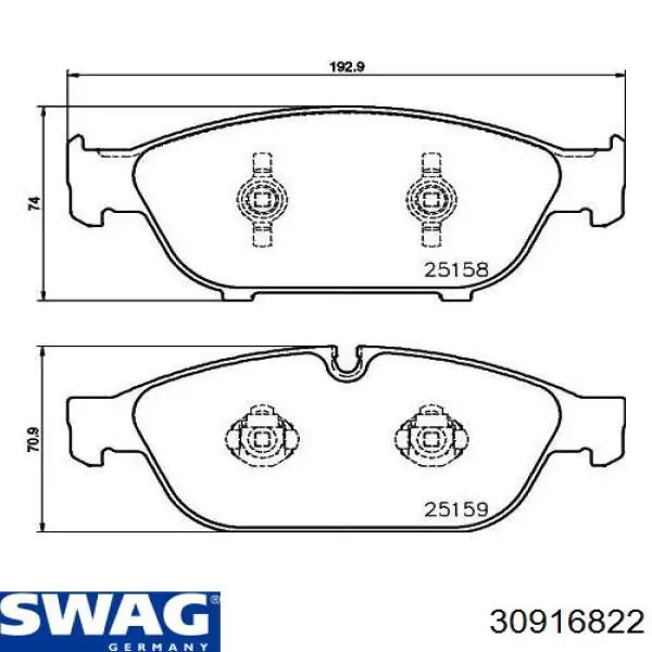 Колодки гальмівні передні, дискові 30916822 Swag