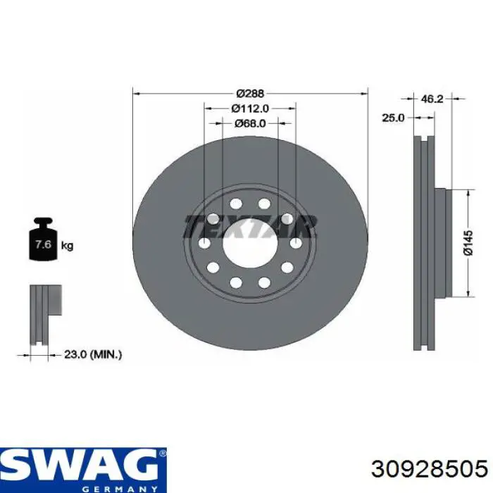 Диск гальмівний передній Swag 30928505