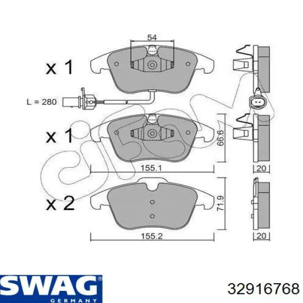 Колодки гальмівні передні, дискові 32916768 Swag