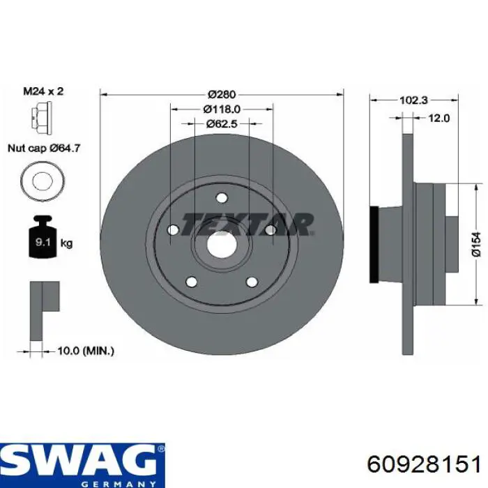 Задні дискові гальма Swag 60928151 ціна, від 78.72 USD