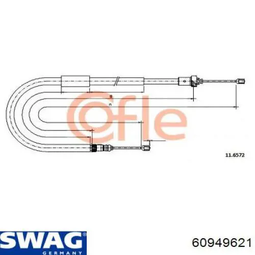 Трос стоянкового гальма задній лівий Swag 60949621 ціна, від 12.77 USD
