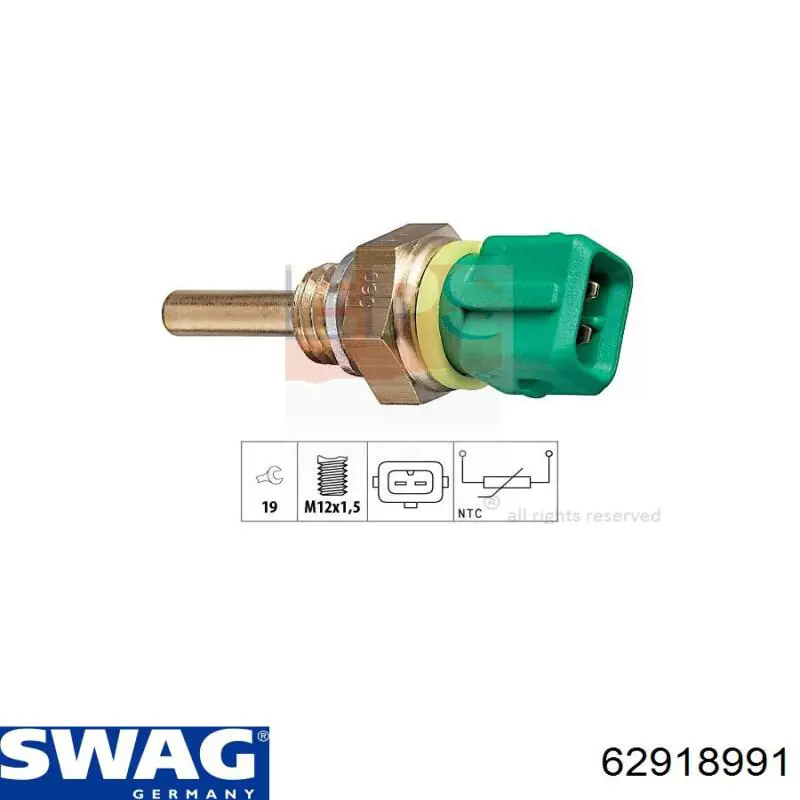 Термодатчик охолоджуючої рідини Swag 62918991 ціна, від 7.57 USD