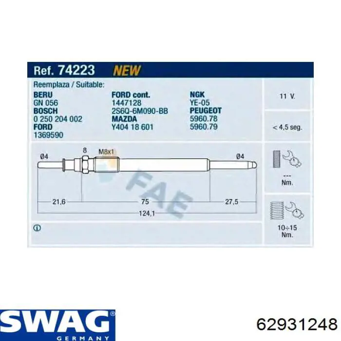 Свіча накалу Swag 62931248 ціна, від 12.39 USD
