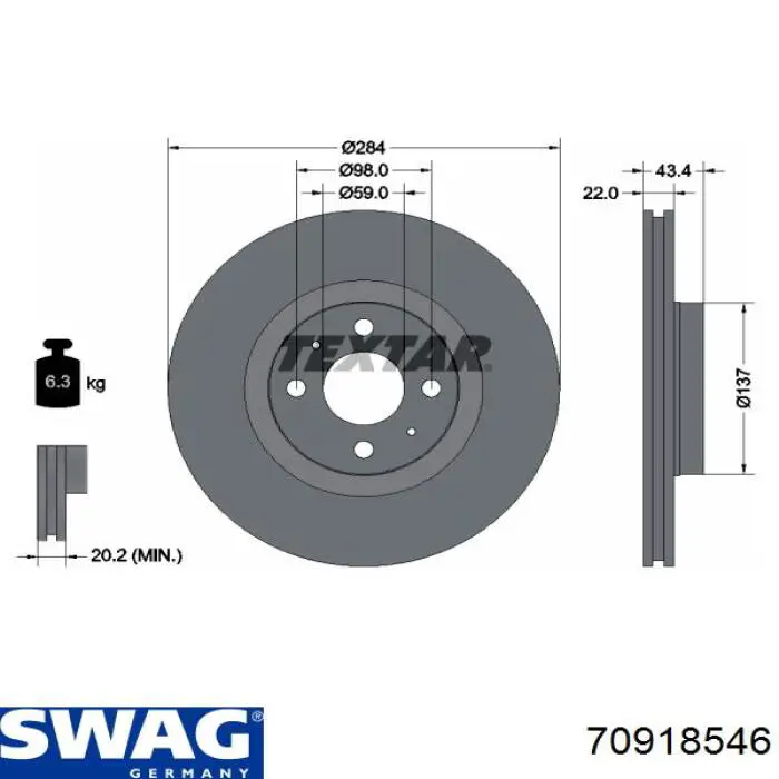 Диск переднього гальма Swag 70918546 ціна, від 33.86 USD