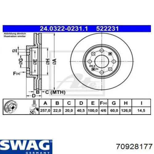 70928177 Swag Гальмо дискове переднє