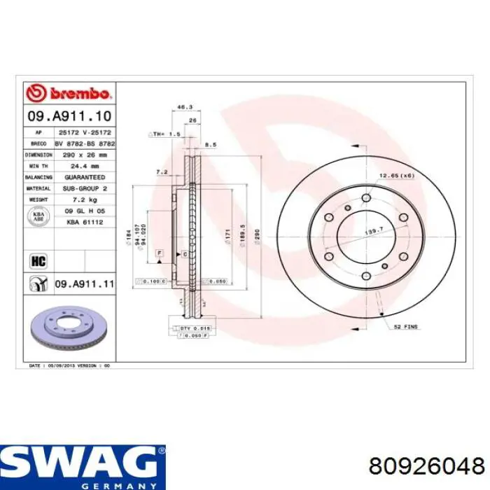 Диск гальмівний передній Swag 80926048