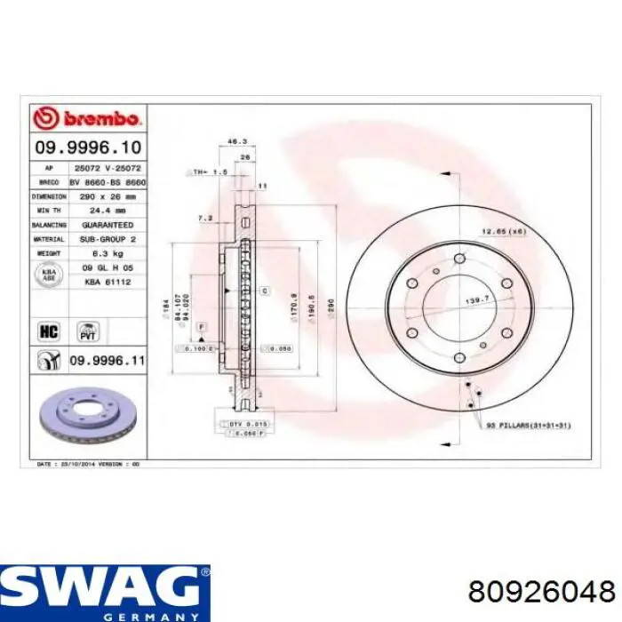 Купити 80926048 Swag Ротор гальмівний