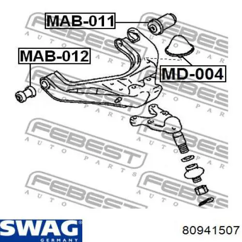 Сайлентблок переднього важеля 80941507 Swag