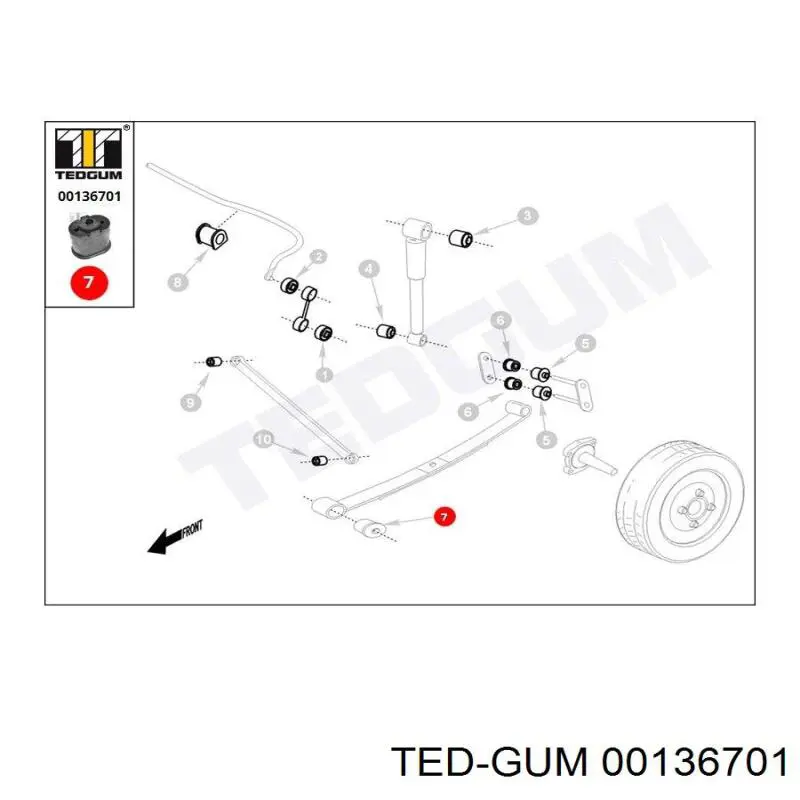 Сайлентблок ресори, передній 00136701 Ted-gum