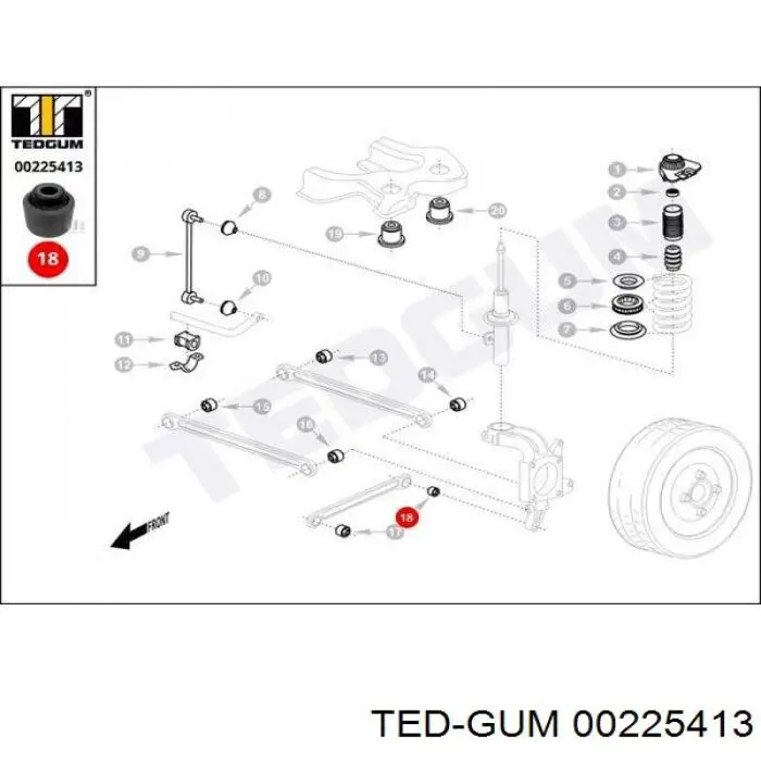 Сайлентблок заднього поздовжнього важеля, задній Ted-gum 00225413 ціна, від 4.82 USD