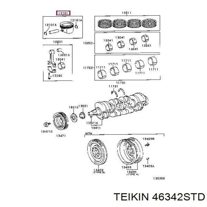Поршень (комплект на мотор), STD Teikin 46342STD ціна, від 73.20 USD