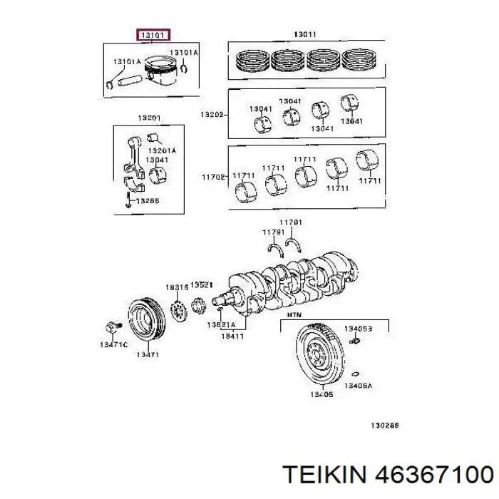 Поршень комплект на двигун Teikin 46367100 ціна, від 90.70 USD