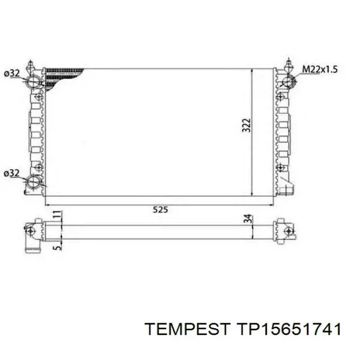 Купити TP15651741 Tempest Радіатор двигуна
