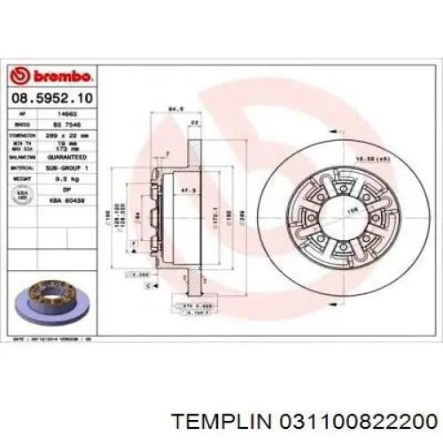 Купити 031100822200 Templin Диск заднього гальма