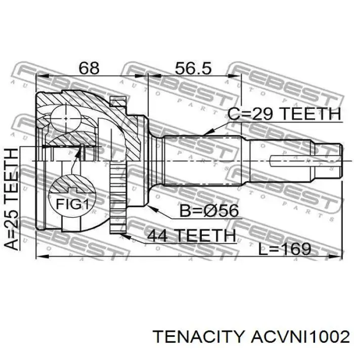 Купити ACVNI1002 Tenacity Пильник шарніра кутових швидкостей внутрішній передній