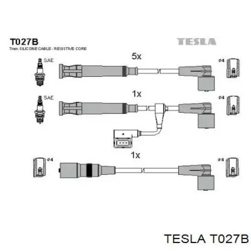 T027B Tesla дріт високовольтні, комплект