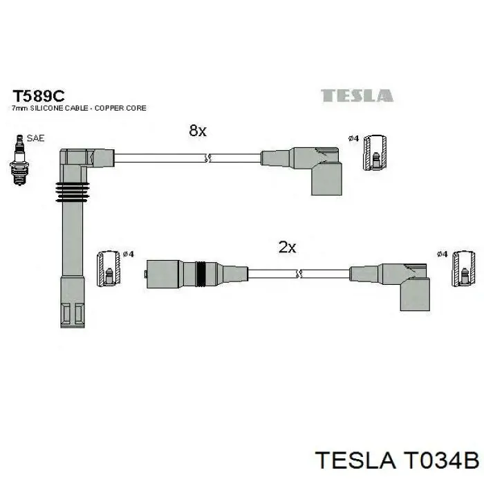 Купити T034B Tesla Провід високовольтні, комплект