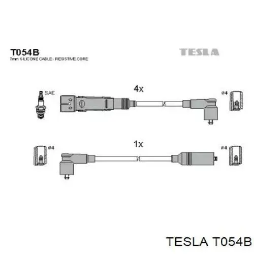 Дріт високовольтний, комплект T054B Tesla