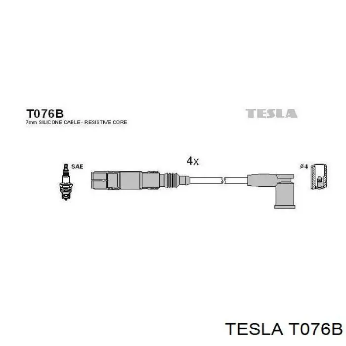 T076B Tesla дріт високовольтні, комплект