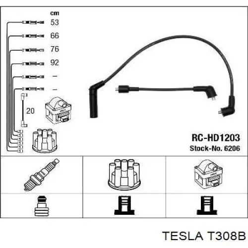 Дріт високовольтні, комплект T308B Tesla