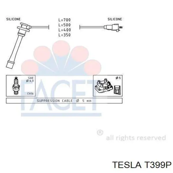 Дріт високовольтний, комплект T399P Tesla