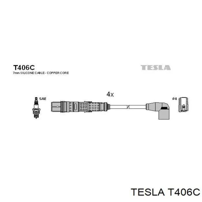 T406C Tesla дріт високовольтні, комплект