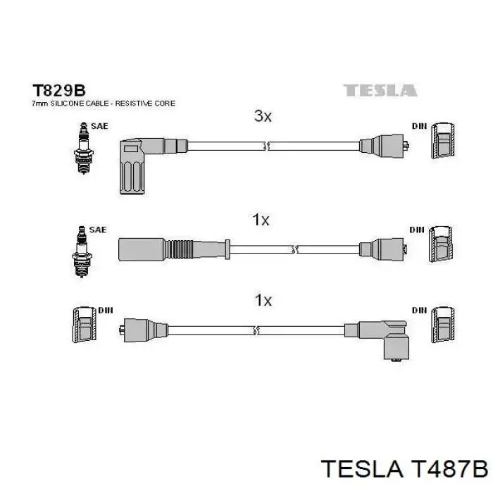 Дріт високовольтний, комплект T487B Tesla