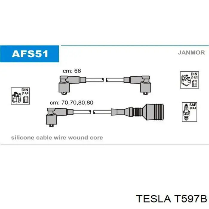 Дріт високовольтний, комплект T597B Tesla