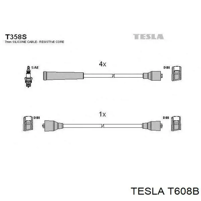 T608B Tesla дріт високовольтні, комплект