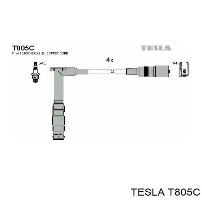 T805C Tesla дріт високовольтні, комплект