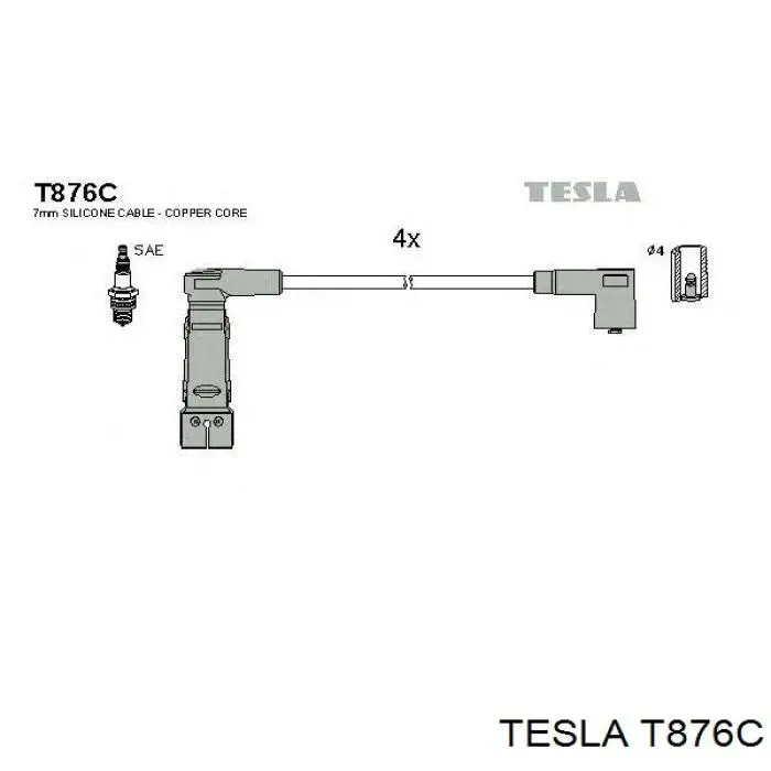 Дріт високовольтний, комплект T876C Tesla