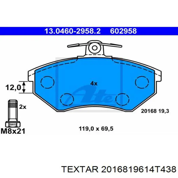 2016819614T438 Textar колодки гальмівні передні, дискові
