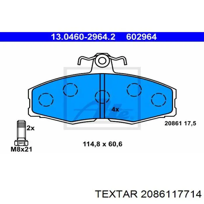 2086117714 Textar колодки гальмівні передні, дискові