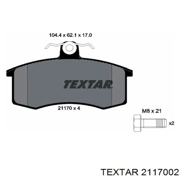 2117002 Textar колодки гальмівні передні, дискові
