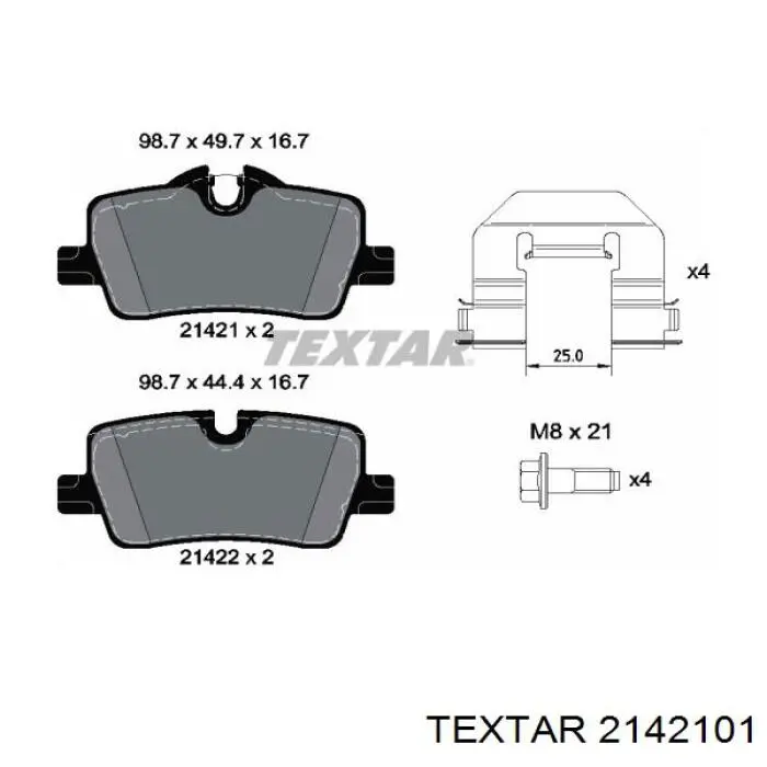 Задні гальмівні колодки Textar 2142101 ціна, від 76.93 USD