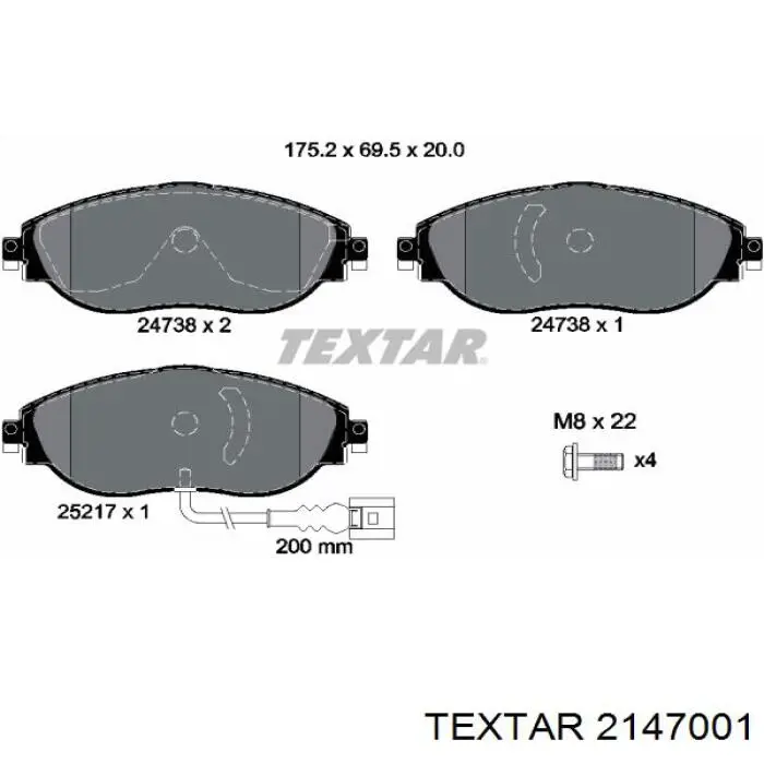 2147001 Textar Передні гальмівні колодки