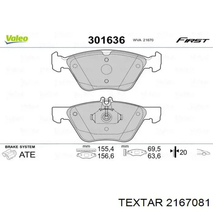 Передні тормозні колодки 2167081 Textar