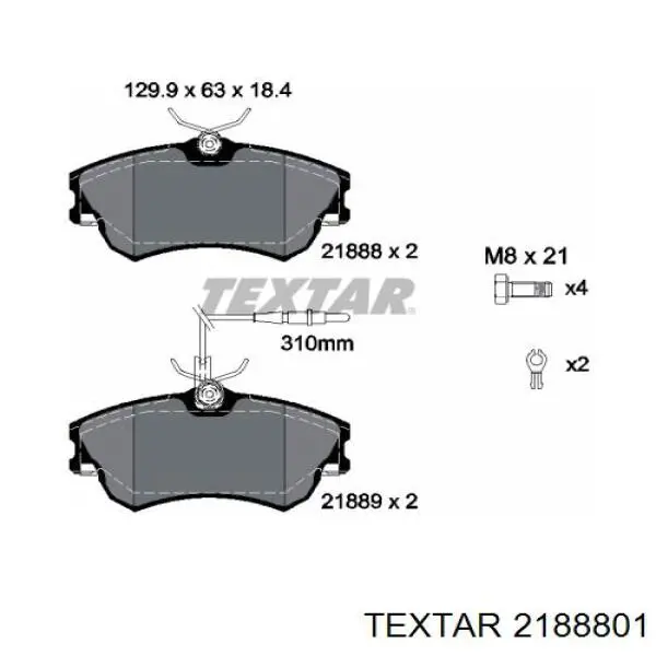 Колодки гальмівні передні, дискові 2188801 Textar
