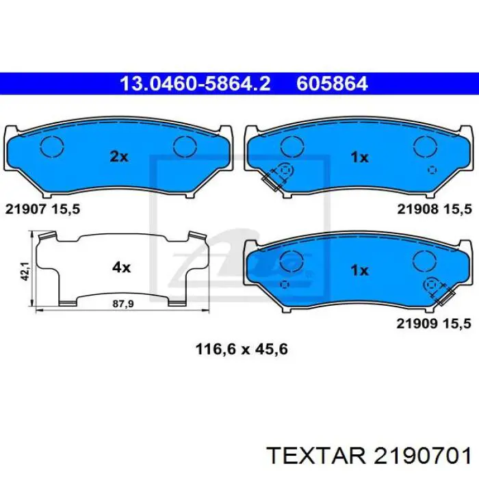Гальмівні колодки Textar 2190701 ціна, від 14.52 USD