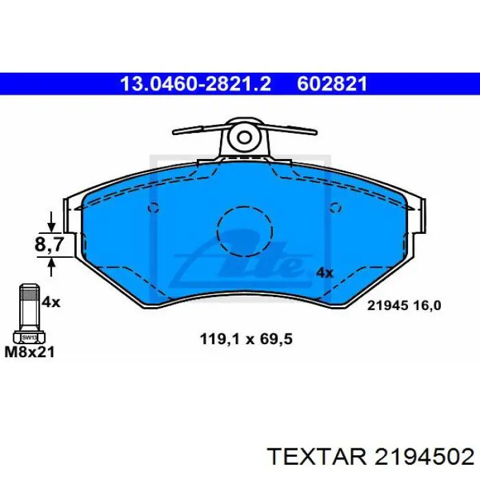 Гальмівні колодки Textar 2194502 ціна, від 14.43 USD