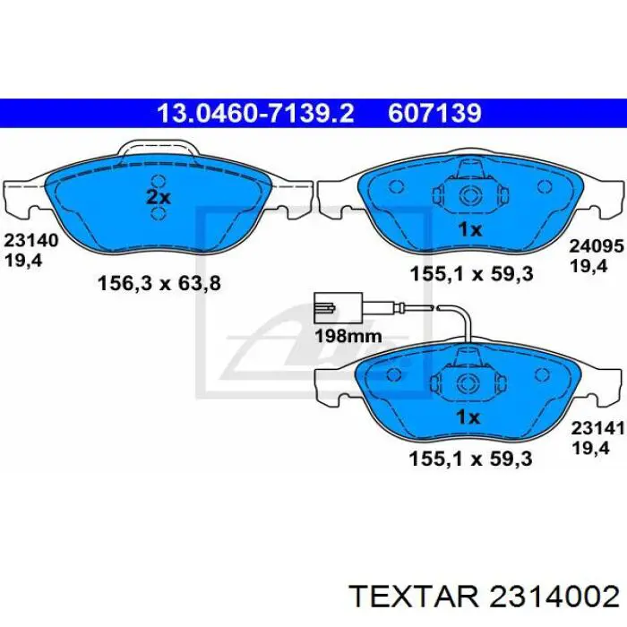 Колодки гальмівні передні, дискові 2314002 Textar