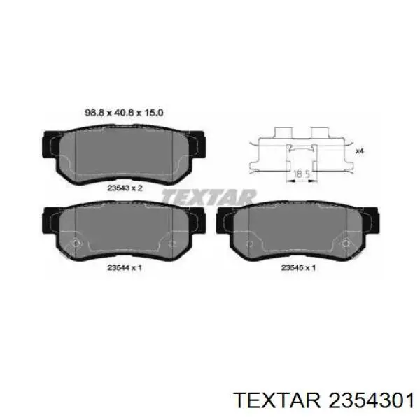 2354301 Textar Колодки гальмівні задні, дискові