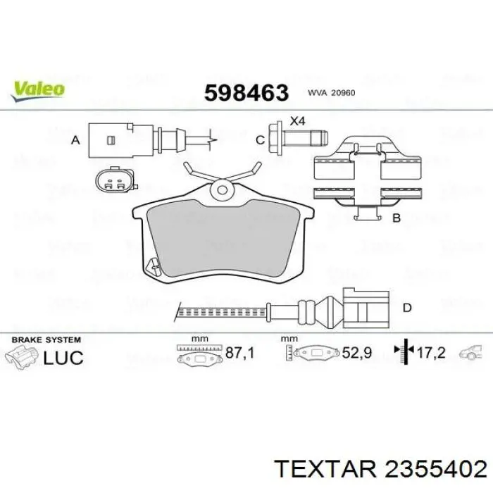 Задні гальмівні колодки 2355402 Textar
