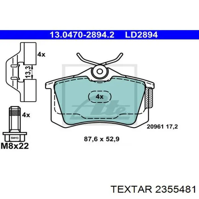 Задні гальмівні колодки Textar 2355481 ціна, від 16.81 USD