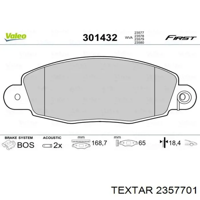 Купити 2357701 Textar Колодки гальмівні передні, дискові