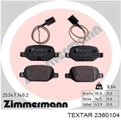 Гальмівні колодки Textar 2360104 ціна, від 27.81 USD