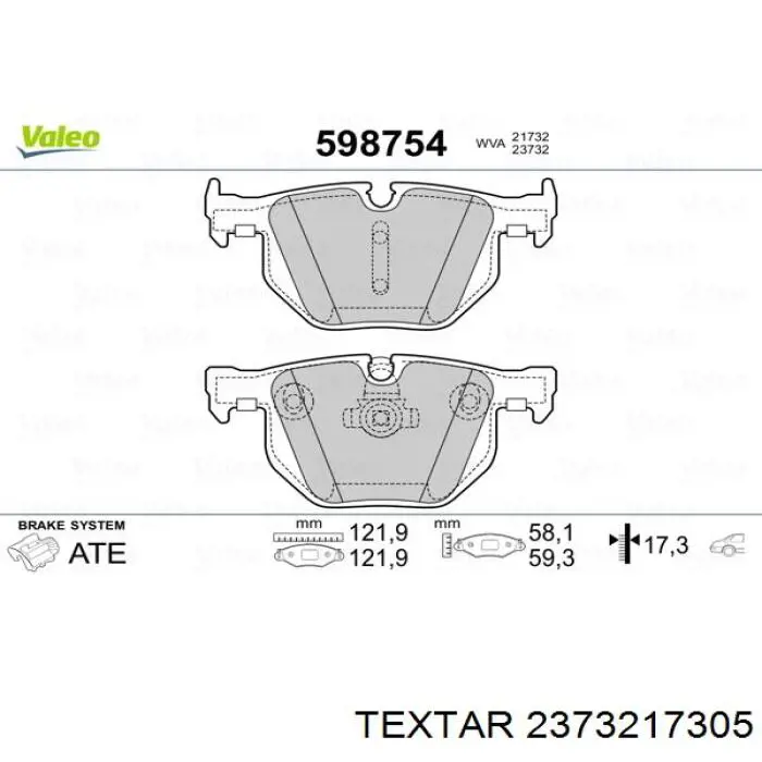 Задні гальмівні колодки 2373217305 Textar