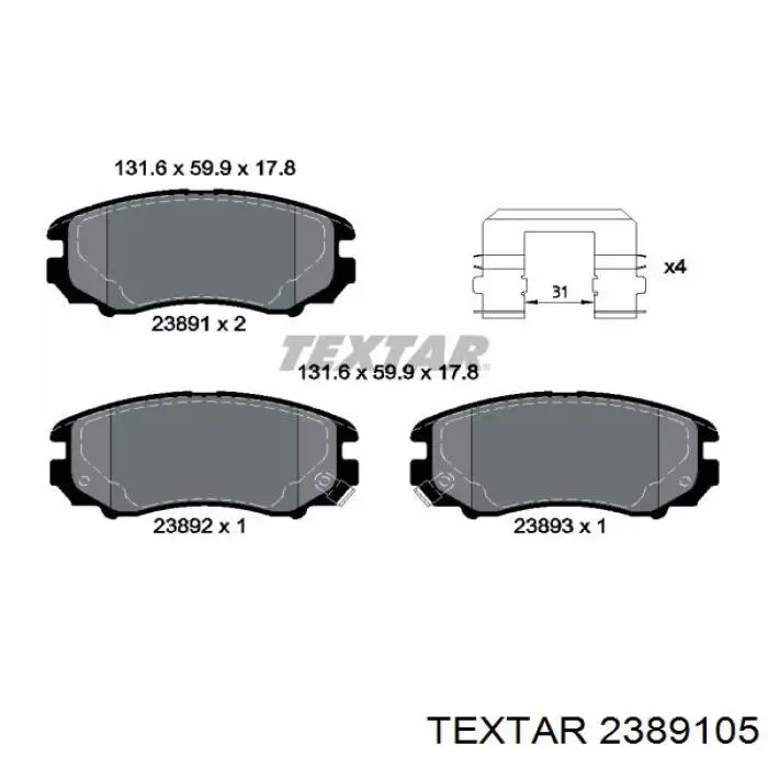 2389105 Textar колодки гальмівні передні, дискові